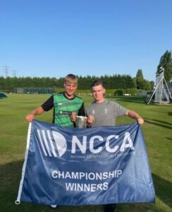 Two Berkhamstedians celebrate their success after NCCA cricket final.